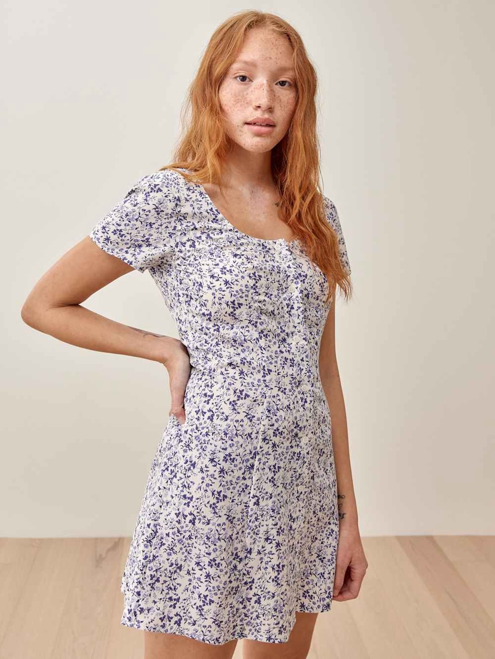 Reformation Margeaux Mini Dress in Blue Johanna Floral, size 4
